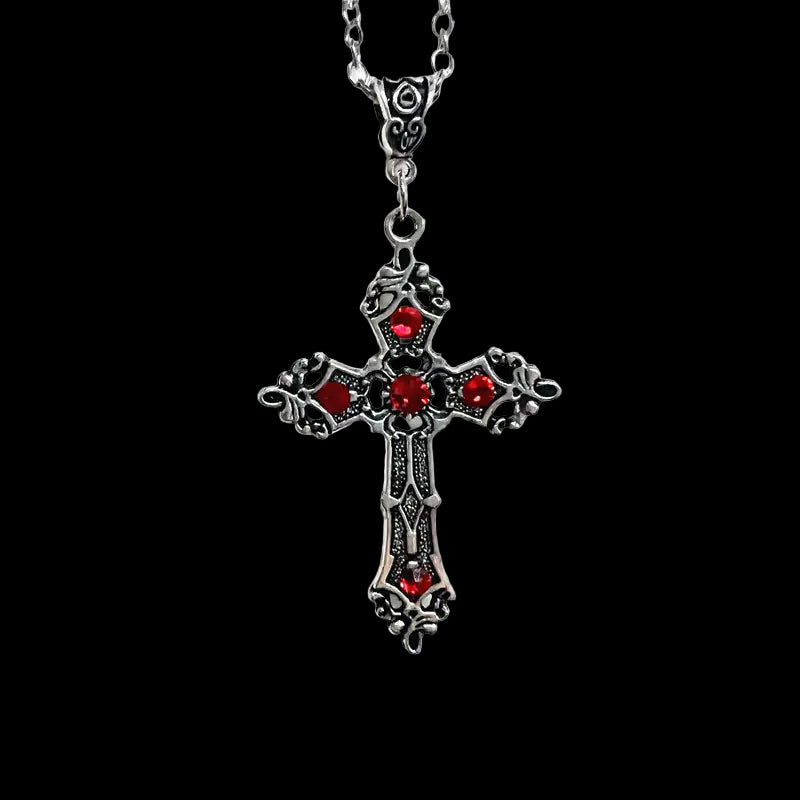 Gothic Red Ruby Cross Necklace